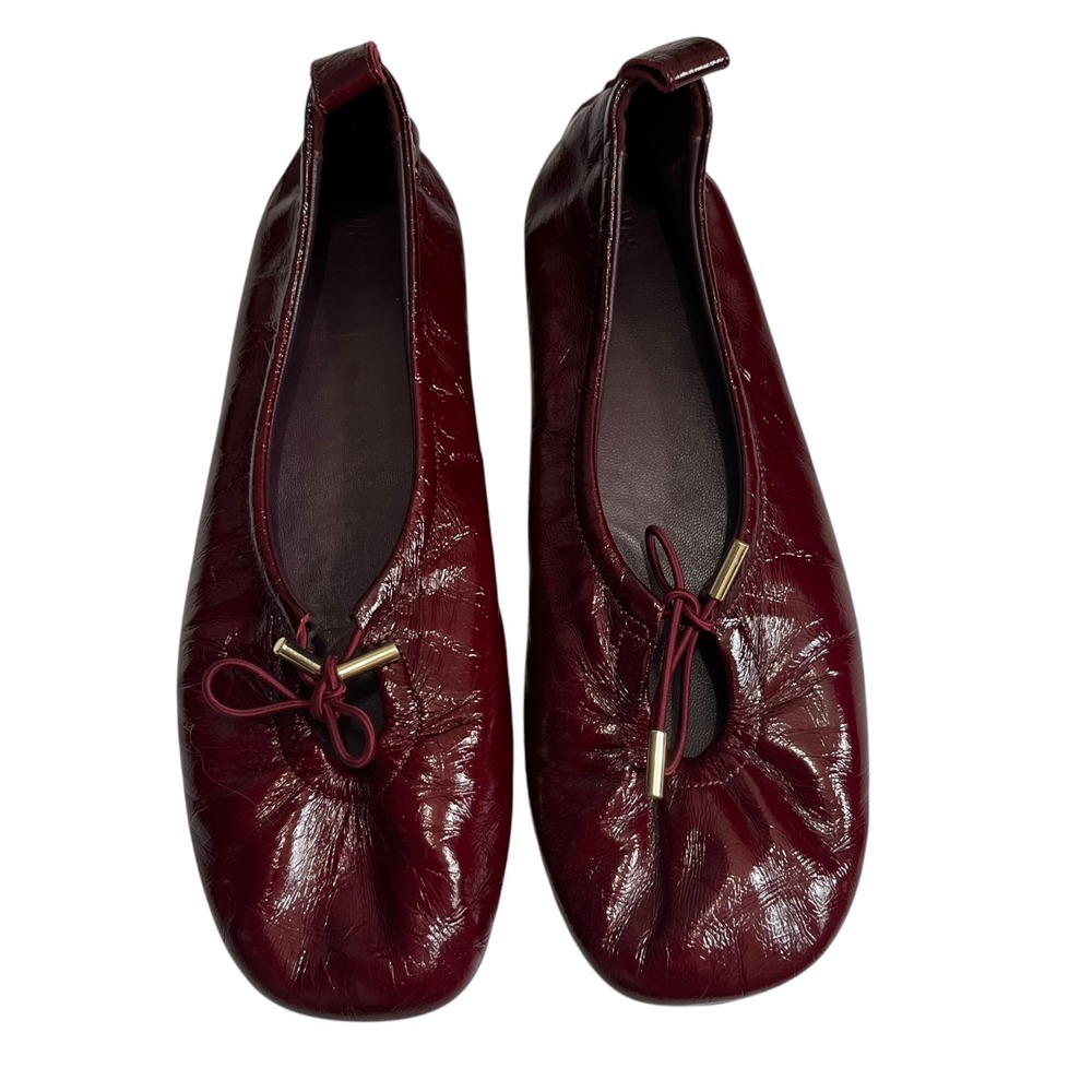 Alohas Rosalind Womens US 9 Burgundy Glossy Leather Ballet Flats Bow Square Toe